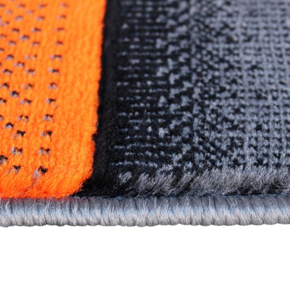 Elio Collection 2' x 7' Orange Color Blocked Area Rug - Olefin Rug with Jute...