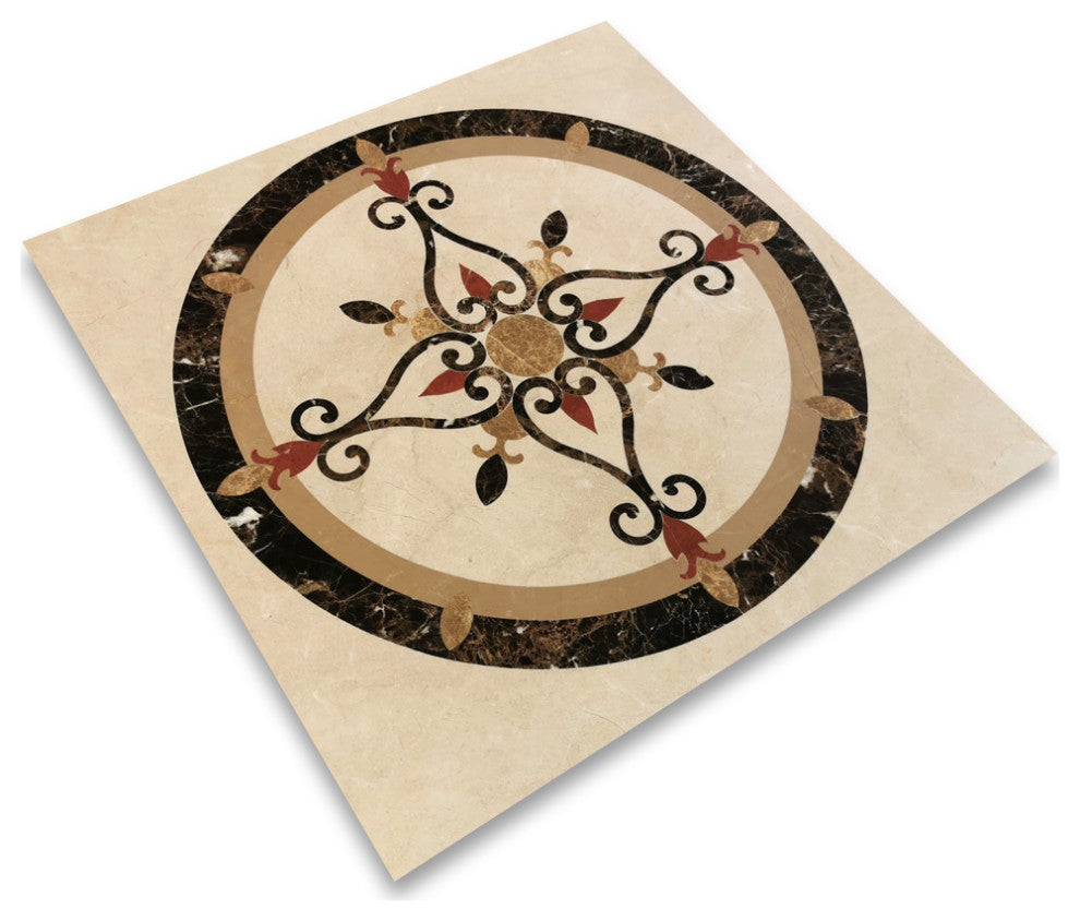 Marble Medallion Florence Emperador Gold 36" Inlay Waterjet Art Piece, 1 piece
