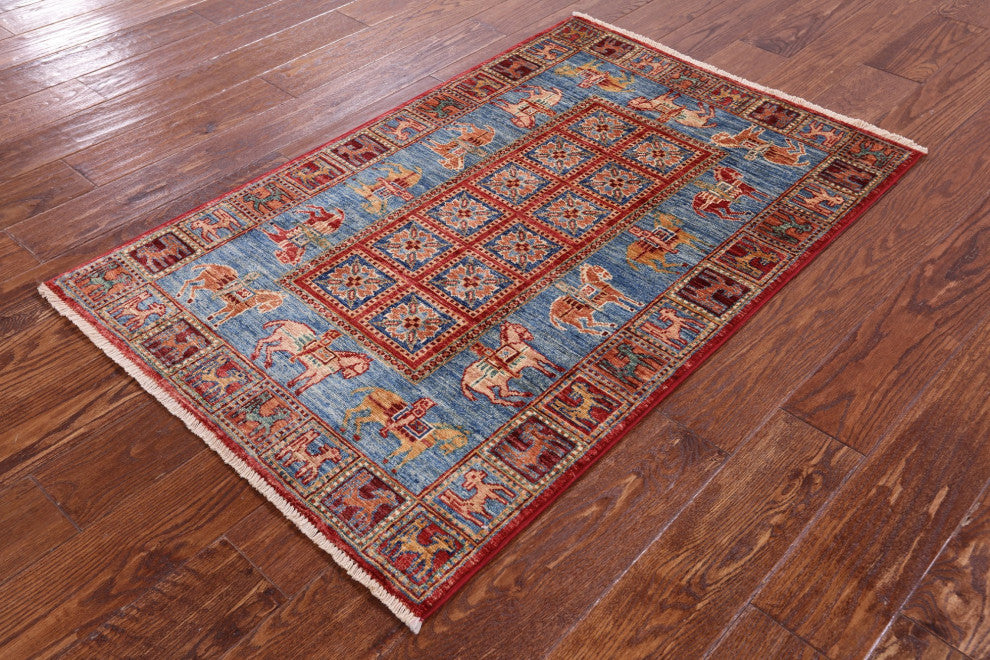 2' 9" X 4' 2" Hand-Knotted Antiqued Pazyryk Historical Design Rug Q10875