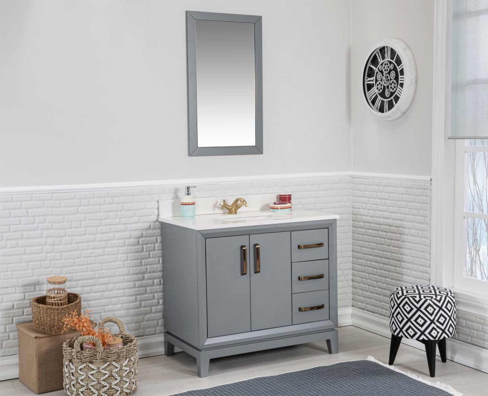 Fabia Collection 36" Bathroom Vanity With Sink, Mirror, Countertop, Dark Gray