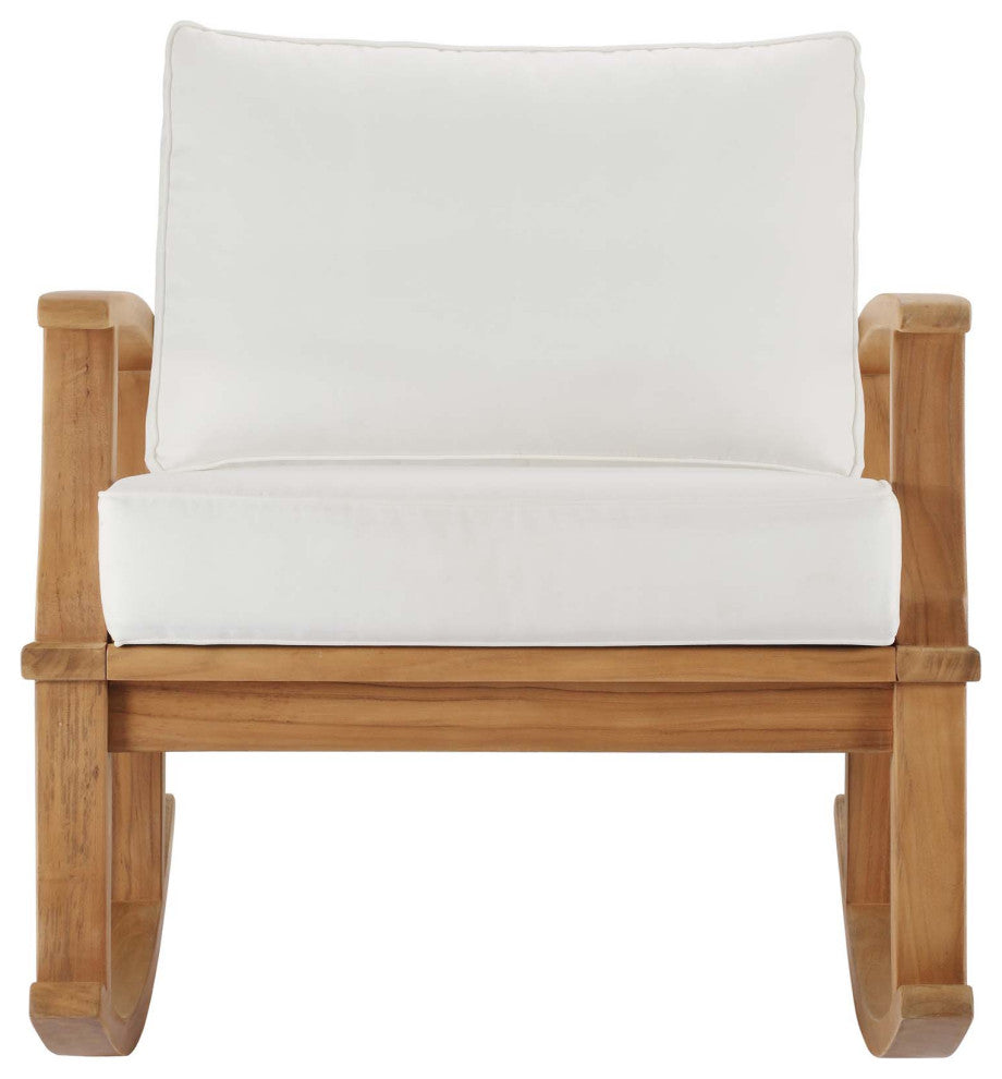 Lounge Rocking Chair, Wood, Brown Natural White, Modern, Outdoor Patio Bistro