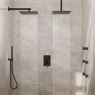 Thermostatic Shower System 12" Dual Shower Heads with Body Jet, Matte Black