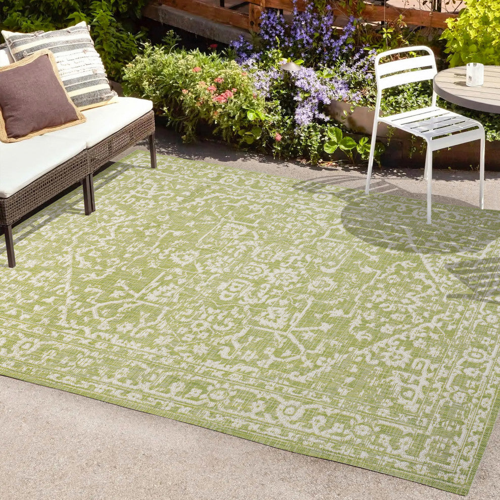 Malta Boho Medallion Textured Weave Indoor/Outdoor, Green/Cream, 3x5