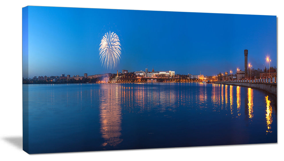 Embankment of City Panorama, Cityscape Canvas Art Print, 40x20