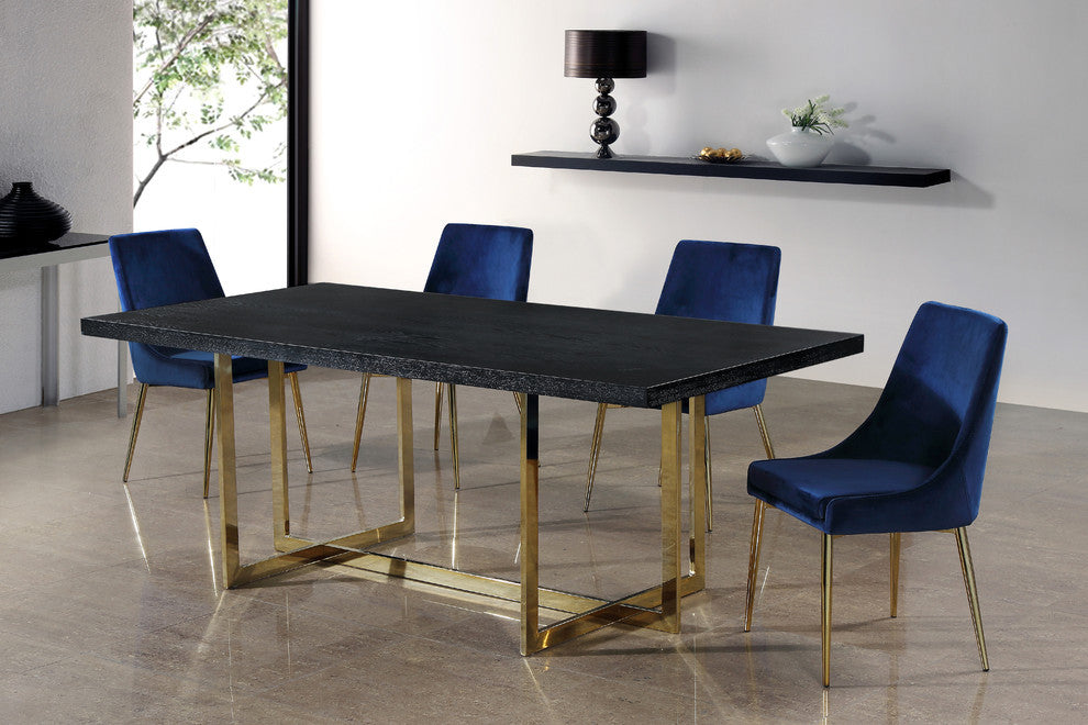 Karina Velvet Dining Chairs, Set of 2, Navy, Gold Base