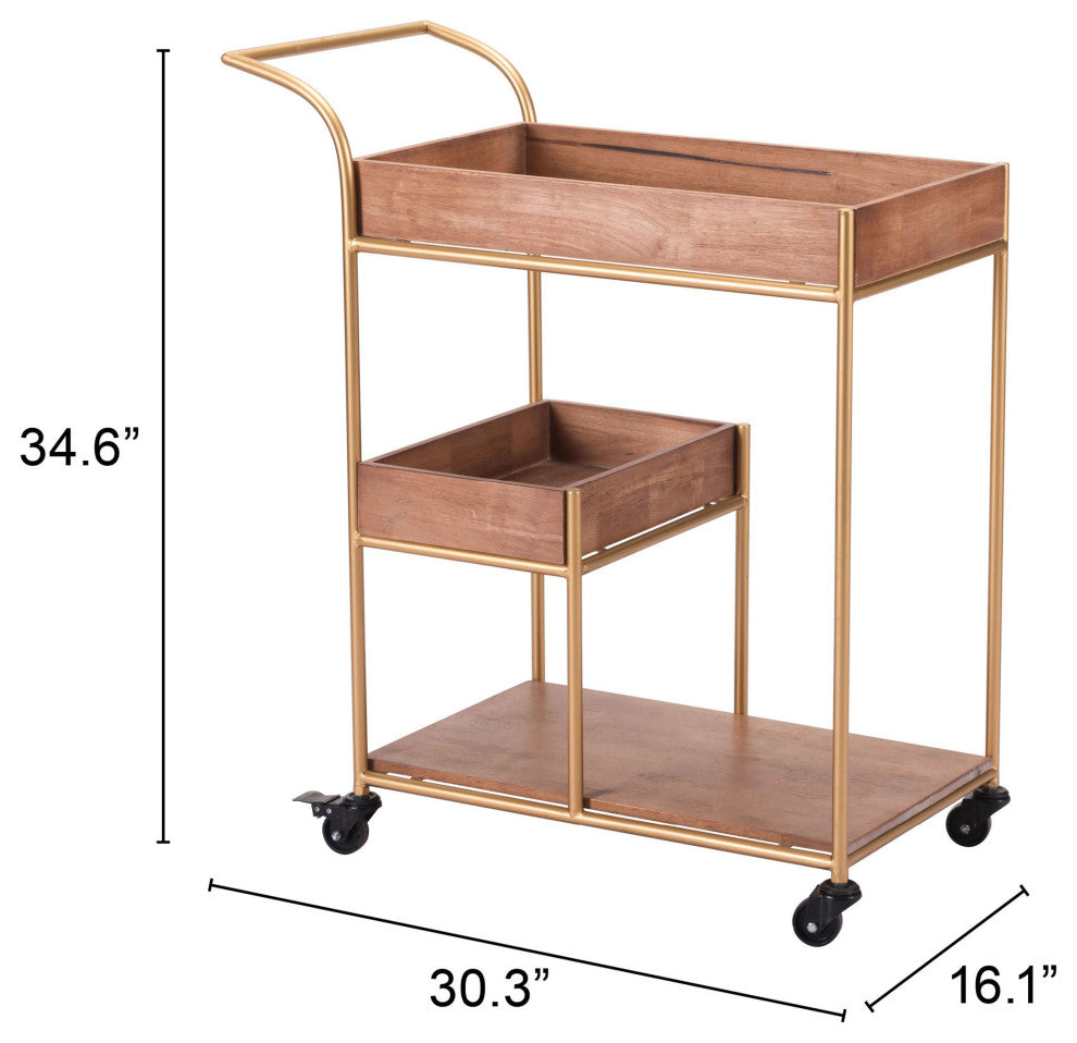 Bar Cart, Steel Metal, Wood, Brown, Gold, Bar Kitchen Pub Cafe Bistro