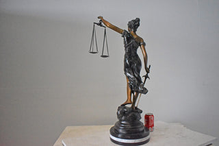 Lady Justice bronze statue mounted on a marble - Size: 14"L x 16"W x 32"H.