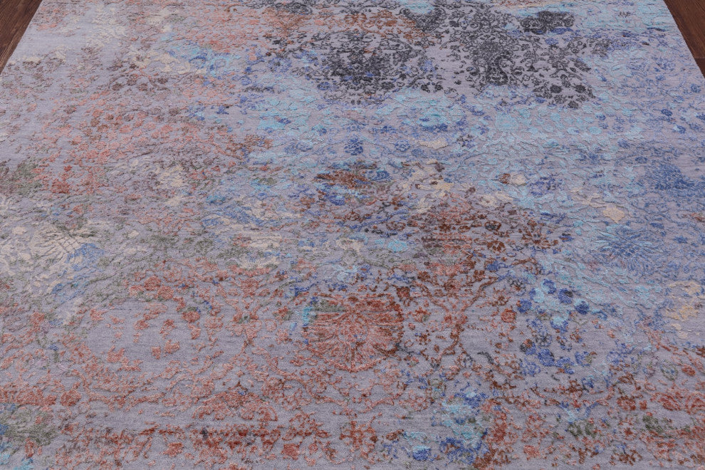 8' Square Modern Wool and Silk Hand Knotted Rug Q11816