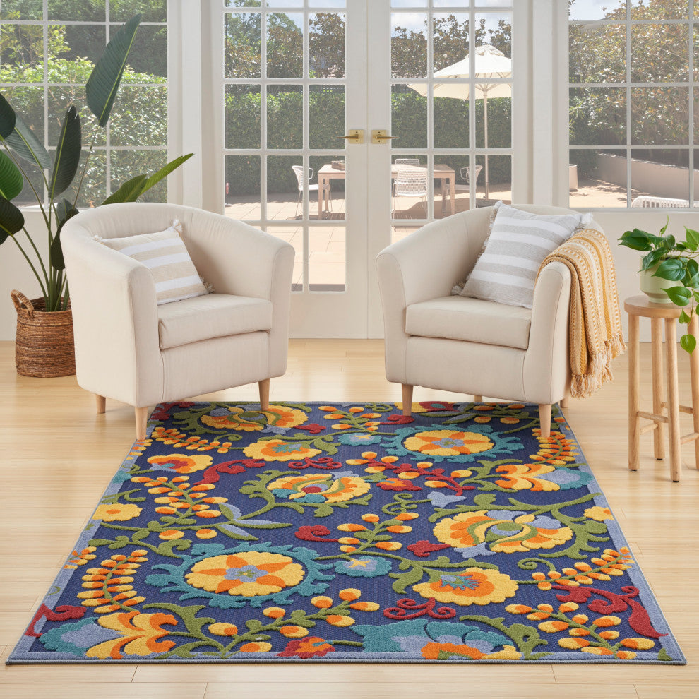 Nourison Aloha 6' x 9' Navy Multicolor Outdoor Area Rug