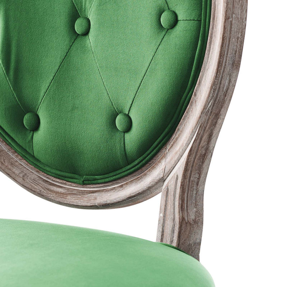 French Vintage Side Dining Chair, Velvet, Wood, Brown Natural Green, Modern
