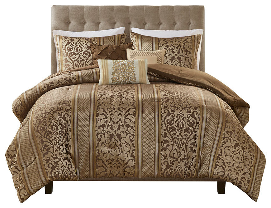 Madison Park Bella 6 Piece Jacquard Comforter Set With Throw Pillows