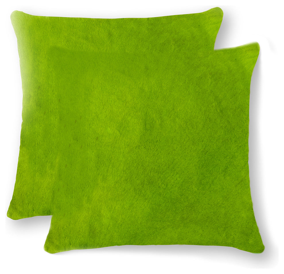 18"x18" Torino Cowhide Pillows, Set of 2, Lime