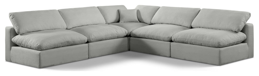 Comfy Upholstered L-Shaped Modular Sectional, Grey, 5-Piece: 4 Armless Chair, 1 Corner Chair, Linen Textured Fabric