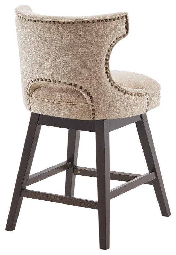 Madison Park Emmett Bar Stools Swivel Height Upholstered Counter Stool, Beige