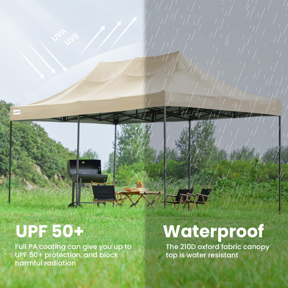 JEAREY Pop Up Canopy Tent, Outdoor Canopy, 4 Sand Bags, Beige, 10x20ft