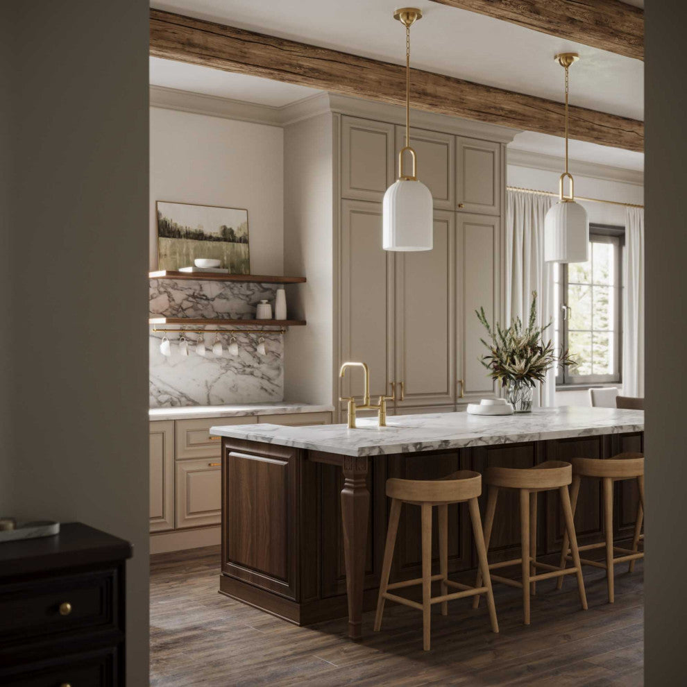 Stanza Collection One-Light New Traditional Pendant Light, Brushed Gold
