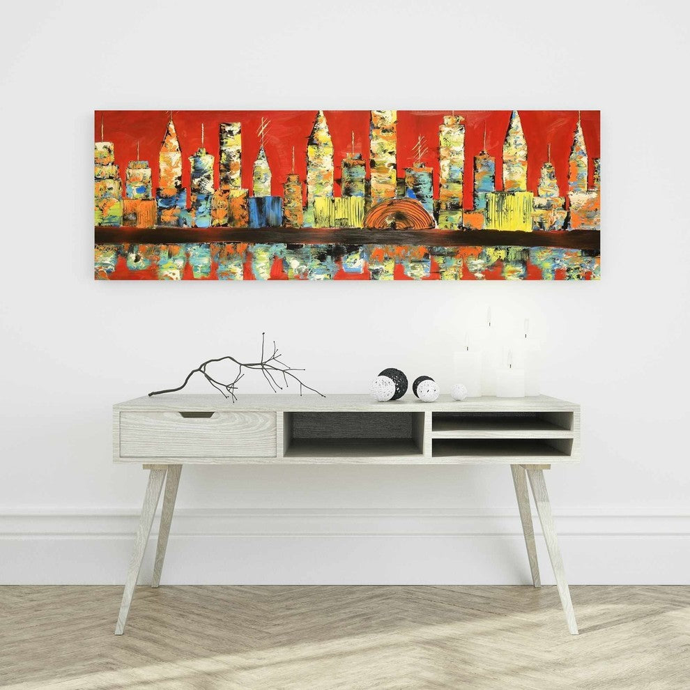 Red Abstract City Print on Wrapped Canvas