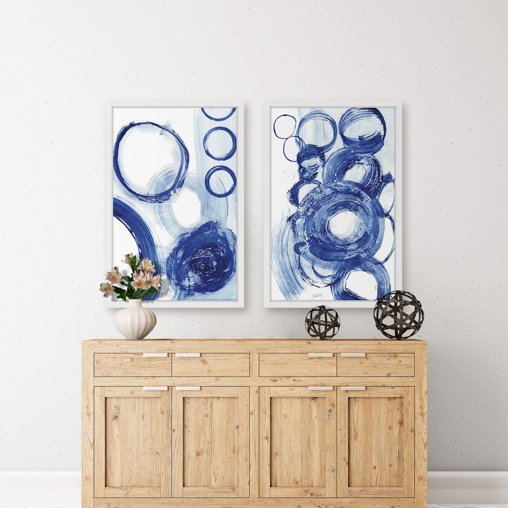 Painted Blue Circles Diptych, 24x18