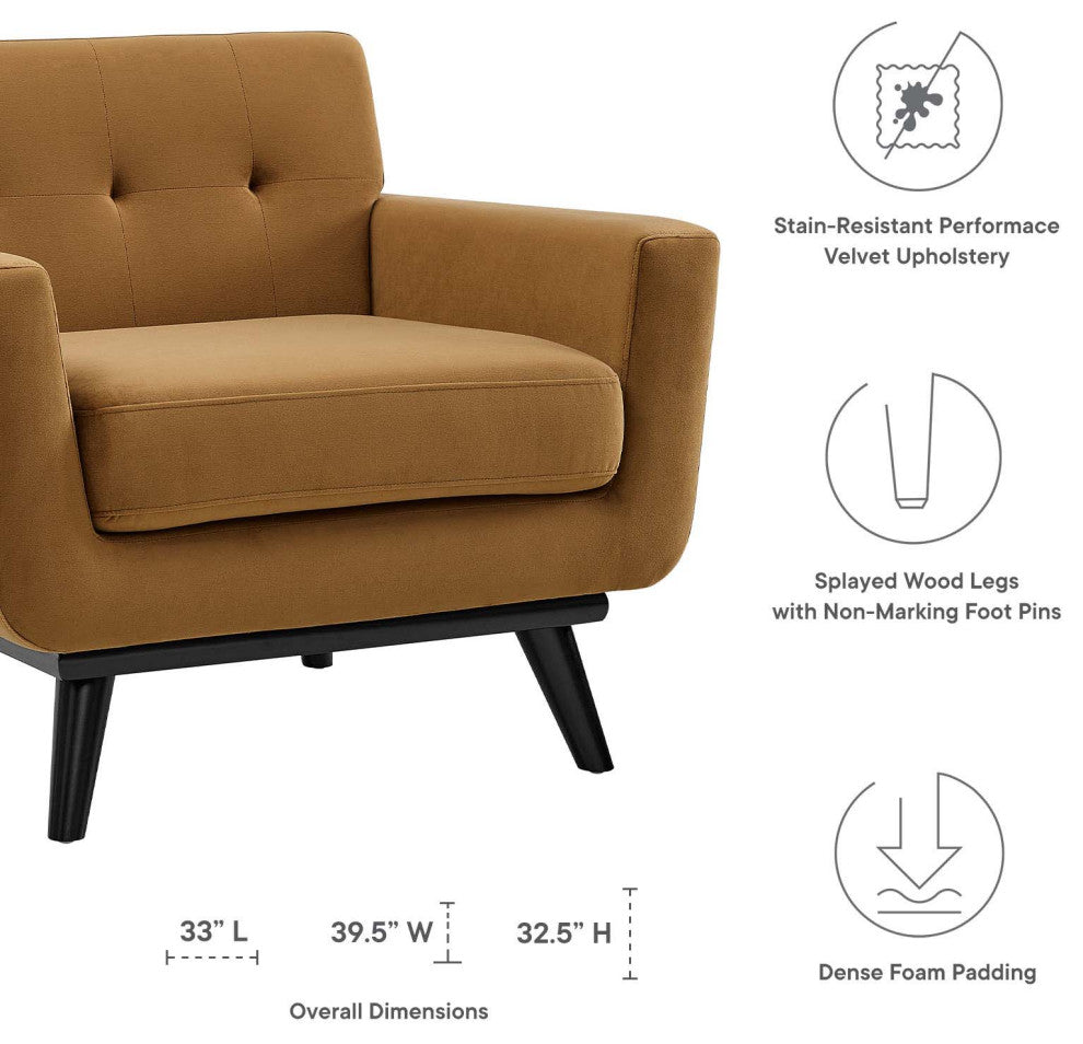Armchair Accent Chair, Brown, Velvet, Modern, Mid Century Hotel Lounge Cafe