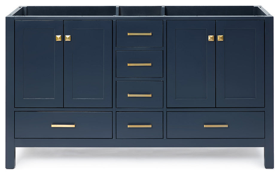ARIEL Cambridge 60" Double Sink Bathroom Vanity Base Midnight Blue