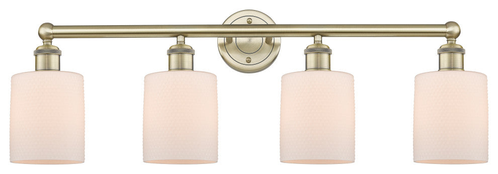 Edison Cobbleskill-4 Lt 32"Bath Vanity Lt-Antique Brass Finish-Matte White Shade
