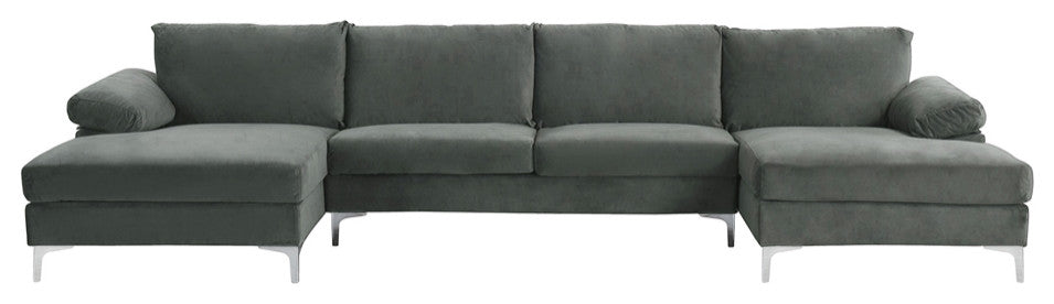Large Velvet Fabric U-Shape Sectional Sofa, Grey