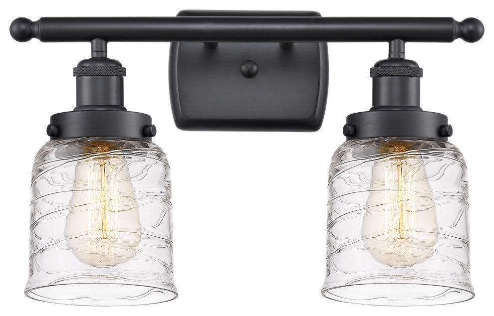 Small Bell 2 Light Bath Vanity Light, Matte Black, Deco Swirl