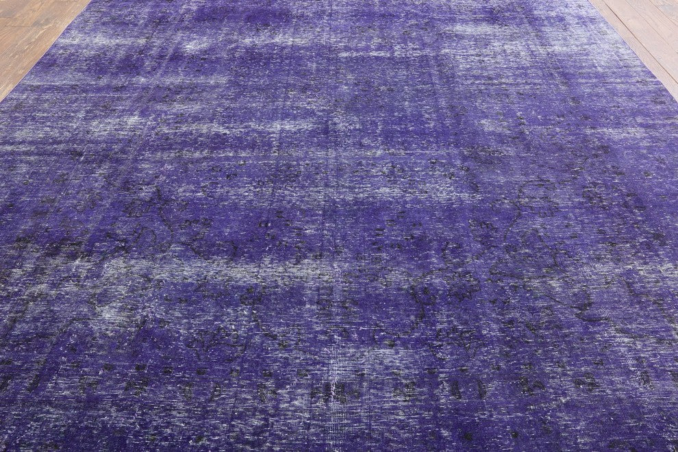 Unique Start Motif Purple Overdyed 10'x13' Hand Knotted Wool Are Rug H8697