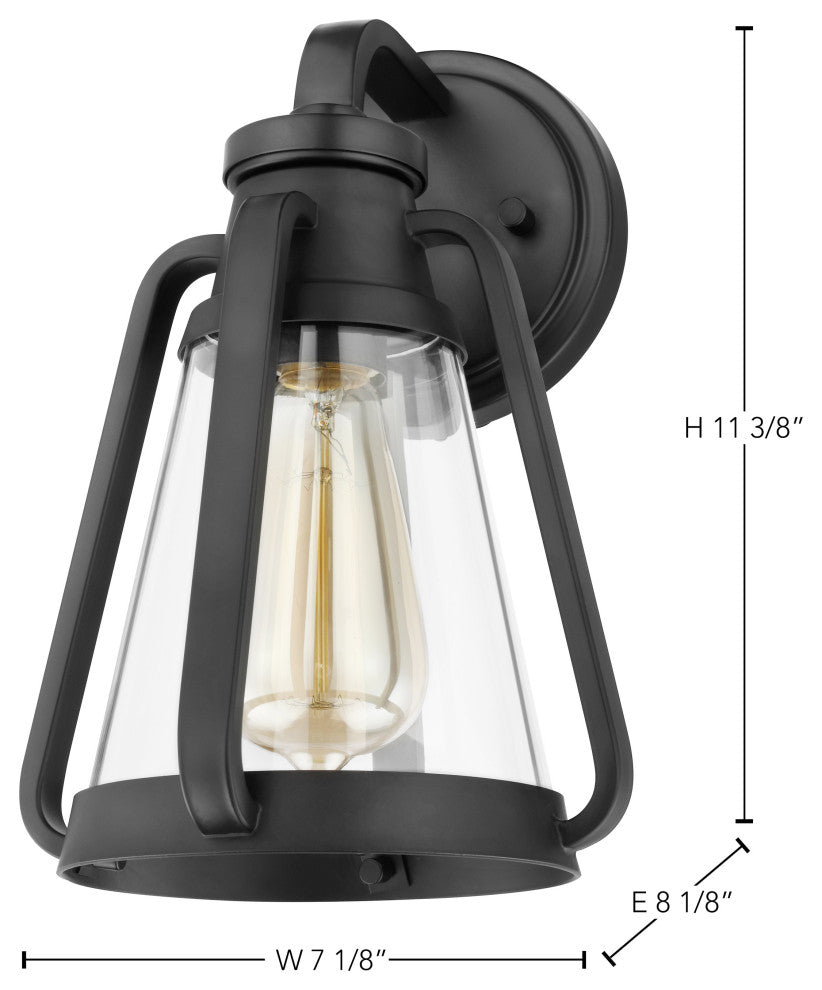 Everett 1-Light Small Wall Sconce, Matte Black With Clear Glass