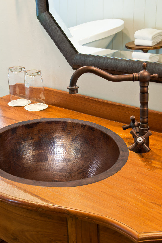 17" Round Hammered Copper Bathroom Sink, 18 Gauge