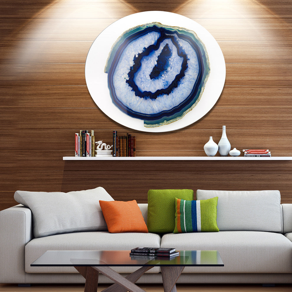 Slice Of Beautiful Blue Agate, Abstract Disc Metal Artwork, 36"