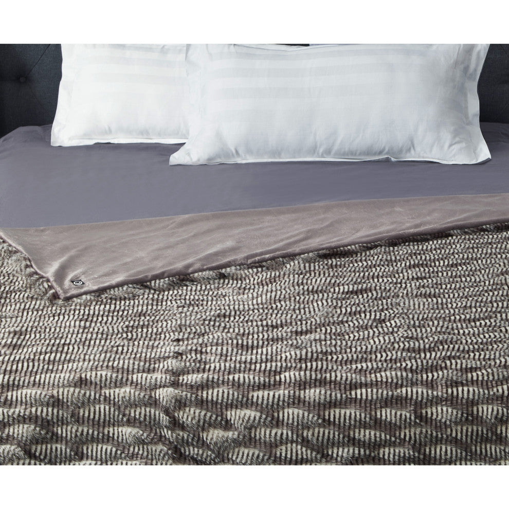 Rashidi Faux Feather Fur Throw 50"x60", Dark Grey