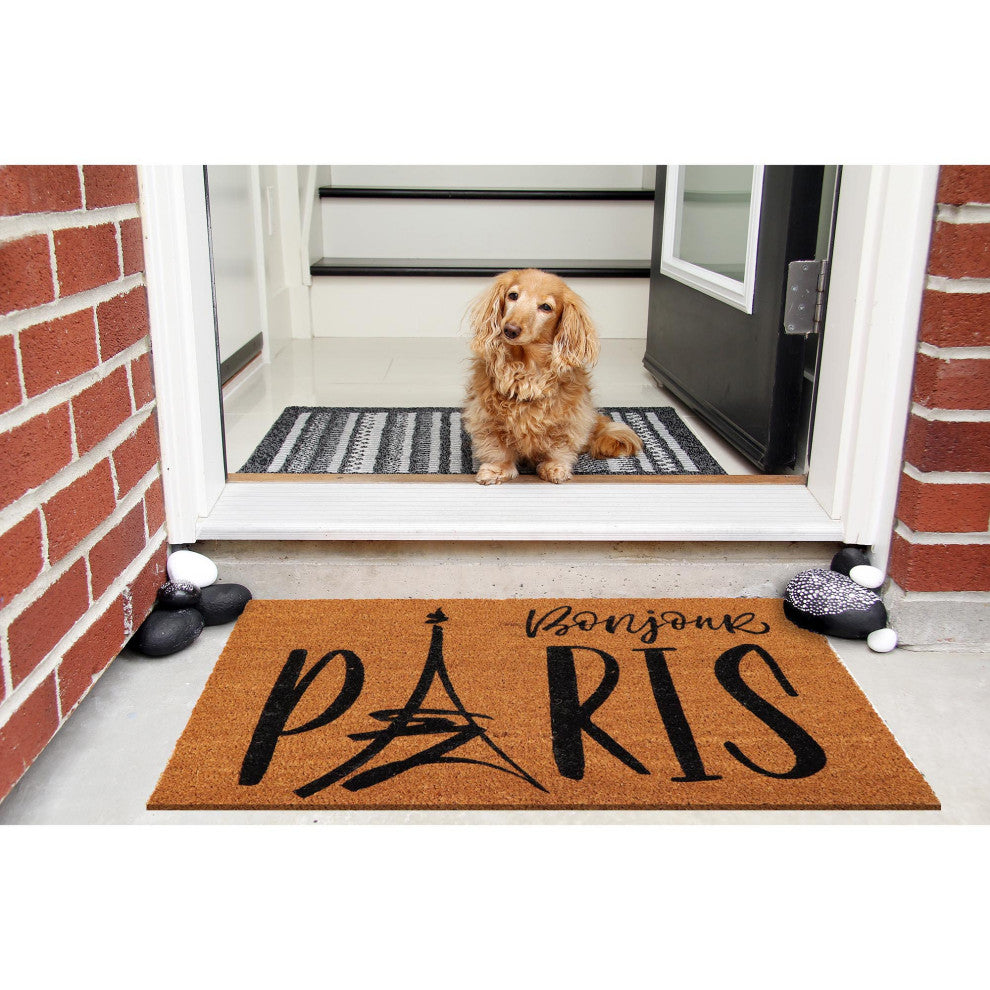 Sheltered Coconut Door Mat Printed, 30x18, Bonjour Paris