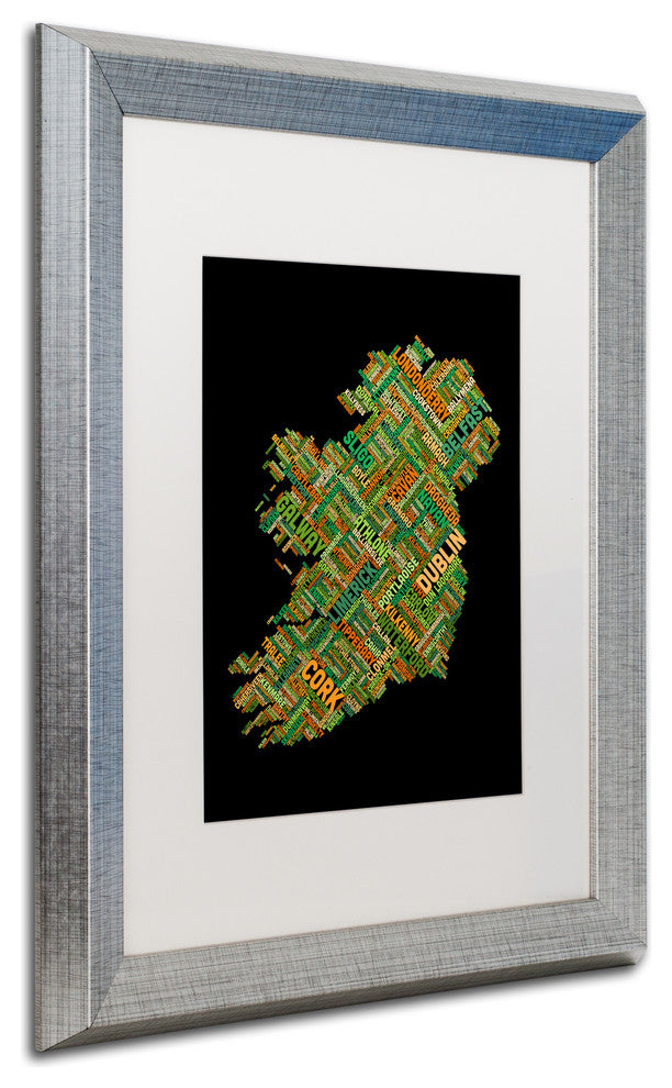 Michael Tompsett 'Ireland Eire City Text Map' Matted Framed Art, White, 20"x16"