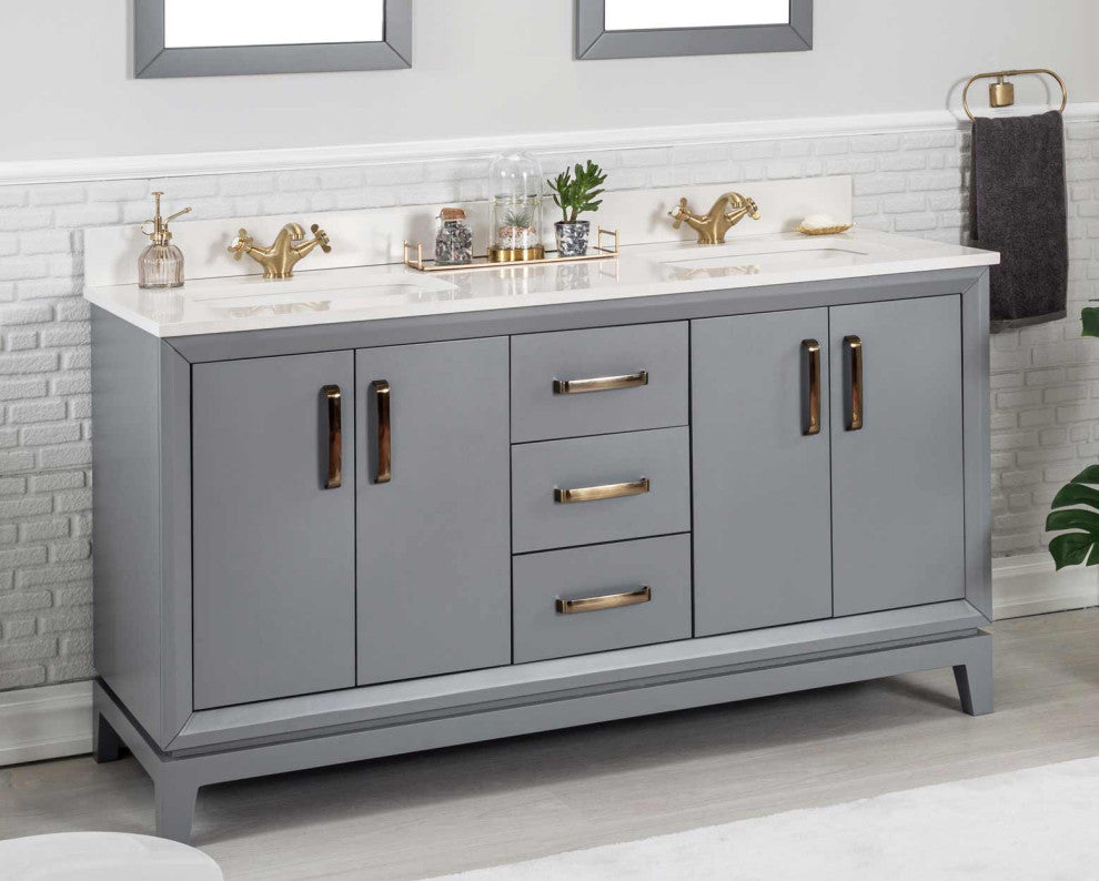 Fabia Collection 60" Bathroom Vanity With Sink, Mirror, Countertop, Dark Gray