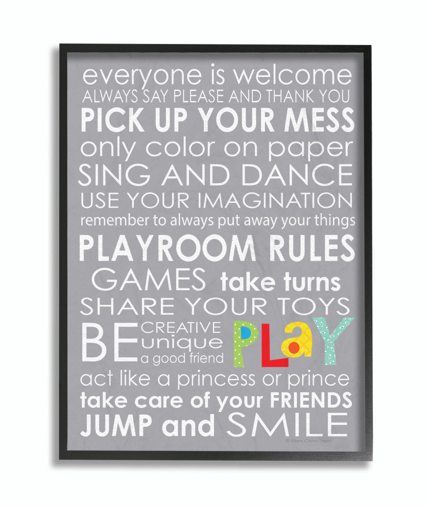 Stupell Industries Everyone Is Welcome Playroom Rules on Grey, 11"x14", Black