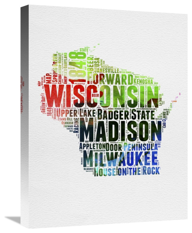 "Wisconsin Watercolor Word Cloud" Fine Art Print