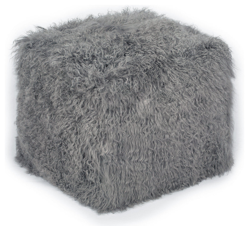 Tibetan Sheep Grey Pouf - White