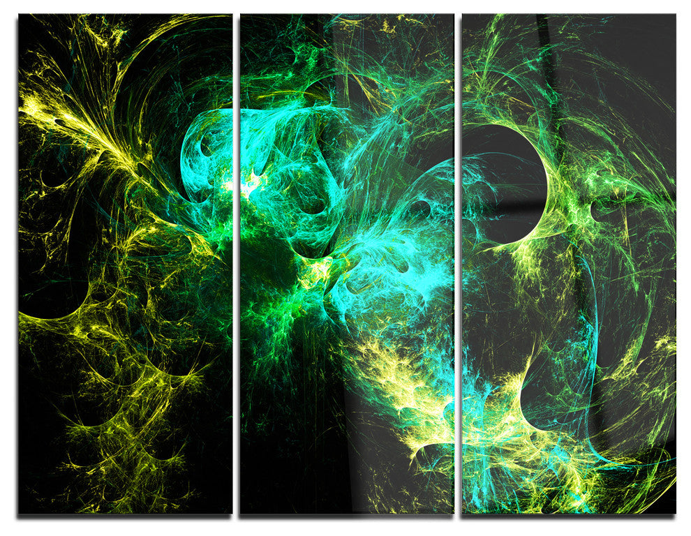 "Wings of Angels Green in Black" Digital Metal Wall Art, 3 Panels, 36"x28"