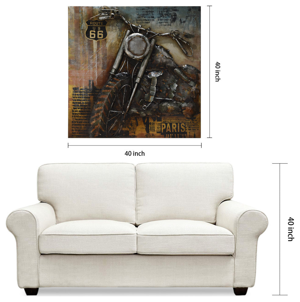 "Motorcycle 1" Primo Mixed Media Hand Painted 3D Metal Wall Art