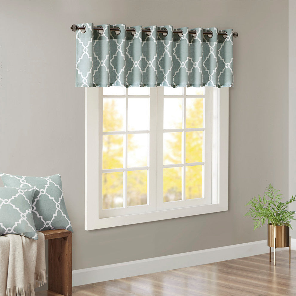 Madison Park Saratoga Fretwork Print Grommet Top Window Valance, Seafoam