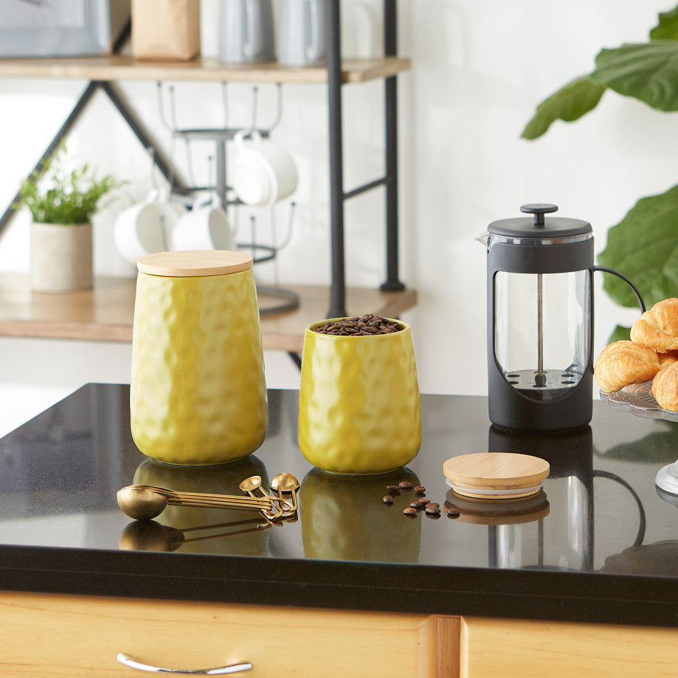 Lemongrass Matte Dimple Texture Ceramic Canister (Set of 2)