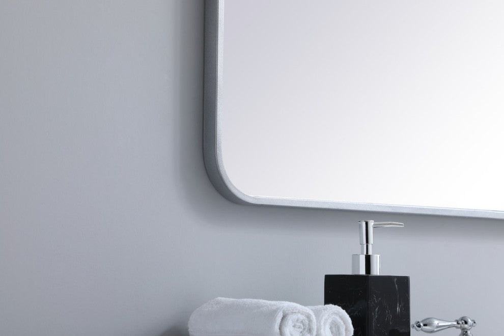 Ellis Soft Corner Metal Rectangular Mirror, Silver, 36"x36"