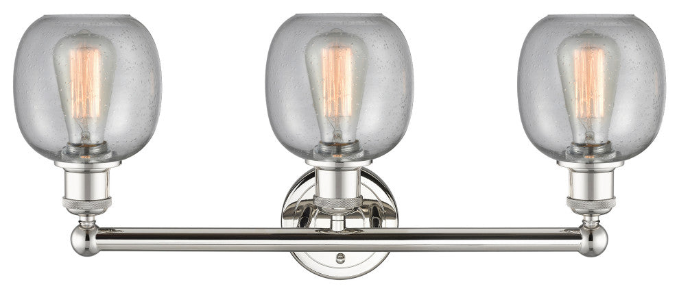Belfast 3-Light 24" Bath Vanity Light, Polished Nickel, Seedy
