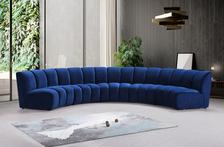 Infinity Channel Tufted Velvet Modular Chair, Navy, 5 Piece