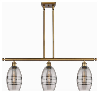 Ballston-Vaz 3-Light 36" Stem Island Light, 6"D Brushed Brass, Light Smoke