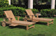 Teak Outdoor Patio Sack Chaise Lounger With Side Tray & Wheels, Set of 2