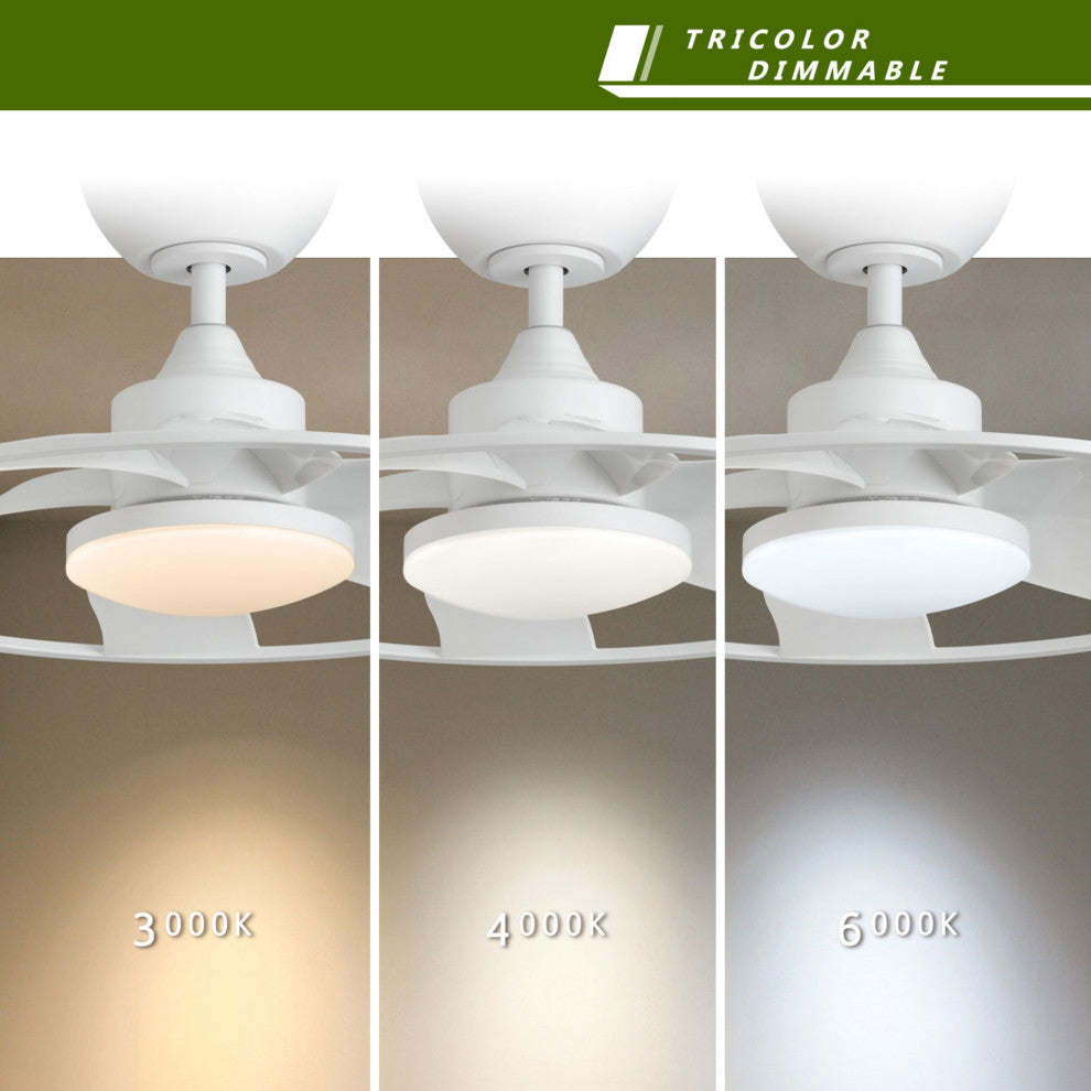 22-Inch 6-Blade LED Propeller Ceiling Fan With Remote Control and Light Kit, Matt White