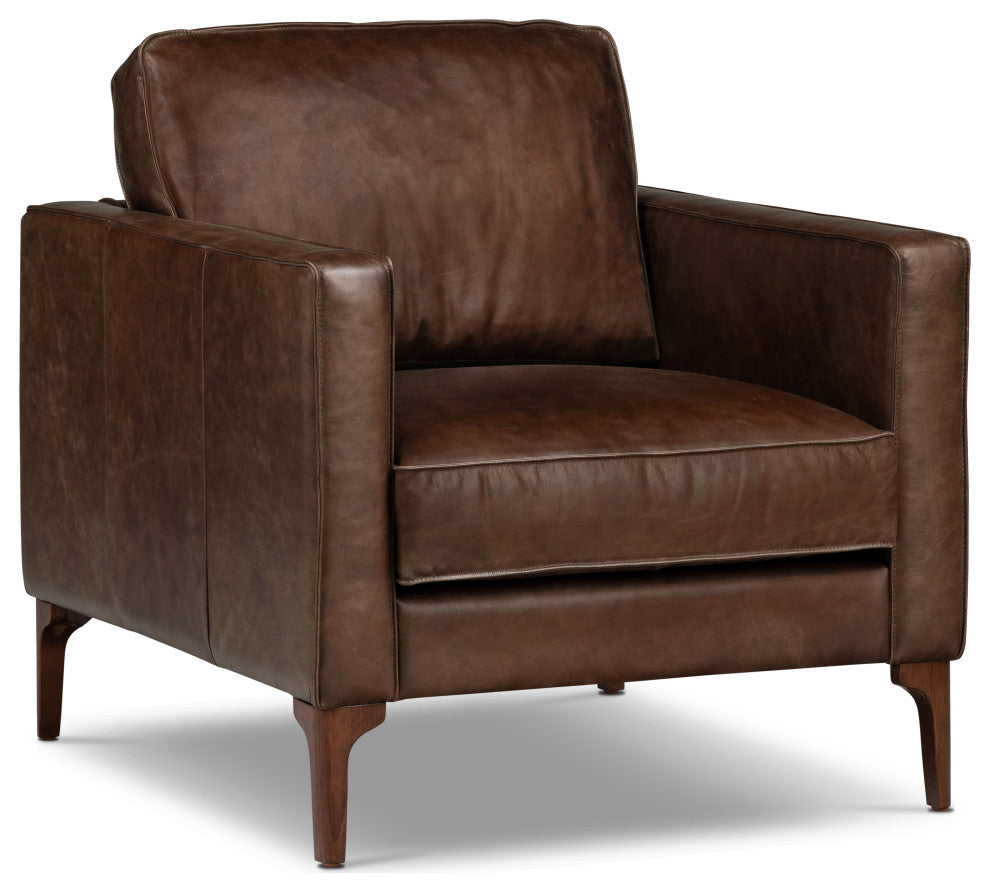 Poly and Bark Mateo Leather Lounge Chair, Chocolate Brown