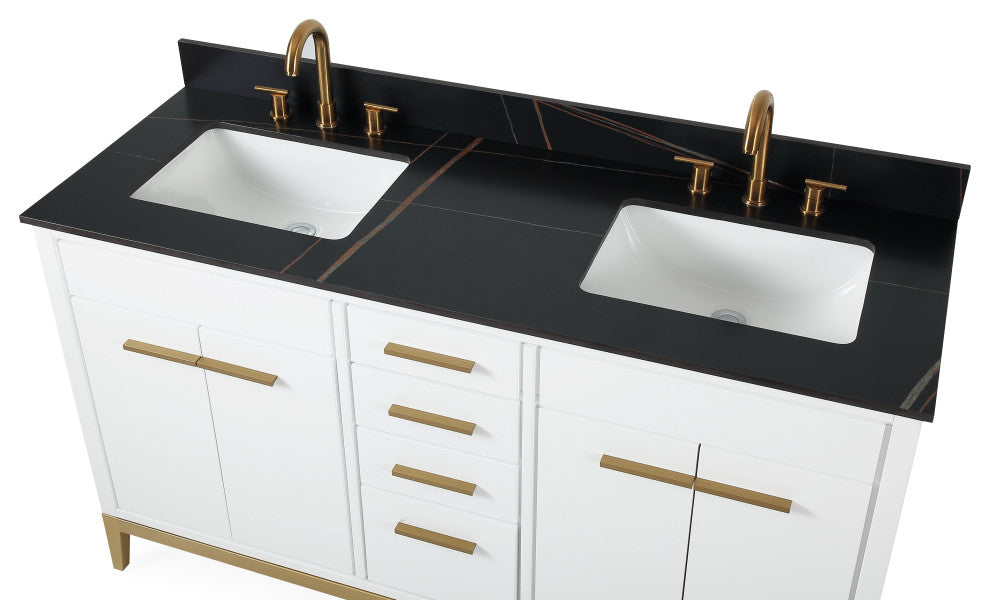 60" Tennant Brand Modern Style White Beatrice Double Sink Bathroom Vanity